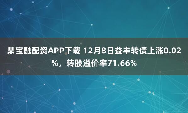 鼎宝融配资APP下载 12月8日益丰转债上涨0.02%，转股溢价率71.66%